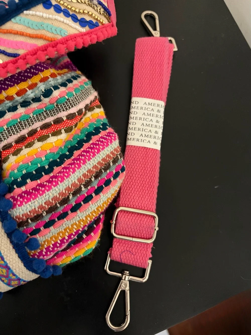 Handcrafted Multicolor Boho Tassel Tote - Pink & Blue Accents